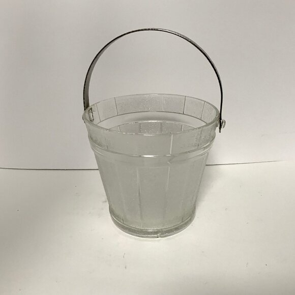 Ice Bucket Glass w/Hammered Metal Handle Oak Barrel Pattern Mid-Century Mod - Picture 9 of 10
